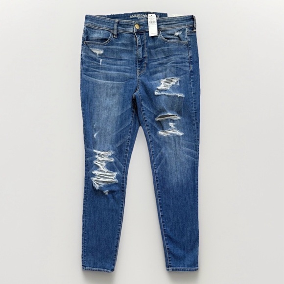 American Eagle Jeans Hi Rise Jegging  Stretch Womens Size 12 Distressed New - Picture 1 of 7